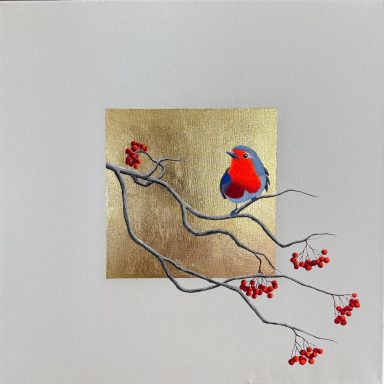 Rotkehlchen auf Gold